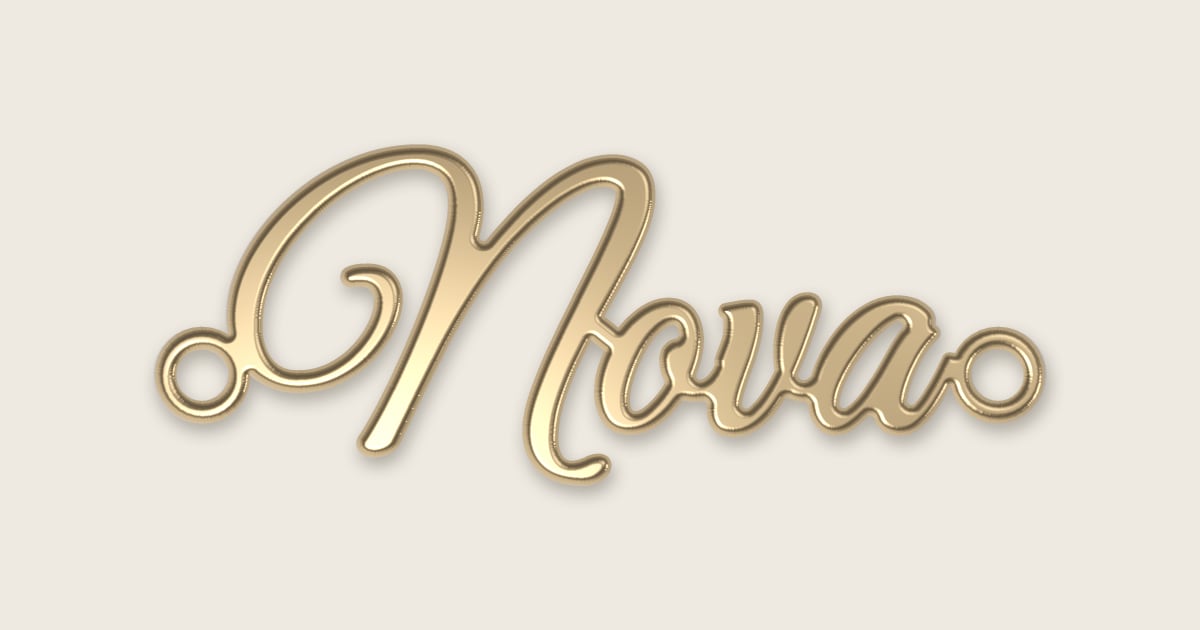 Nova name necklace in 14k yellow gold, classic script lettering