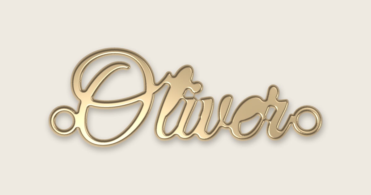 Oliver name necklace in 14k yellow gold, classic script lettering