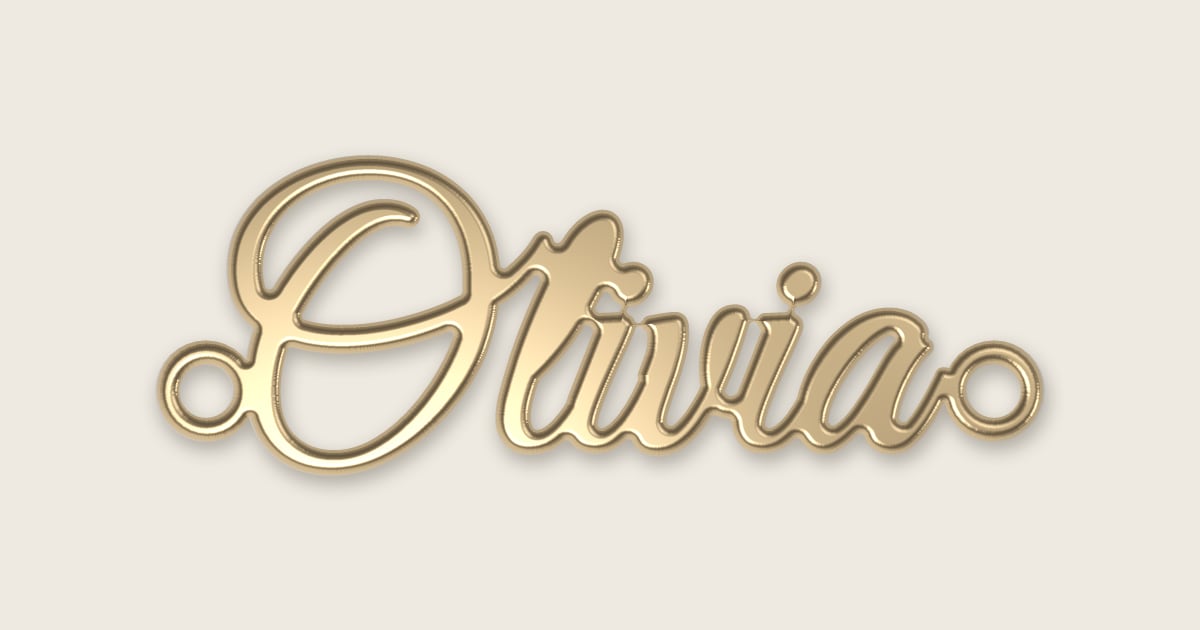 Olivia name necklace in 14k yellow gold, classic script lettering