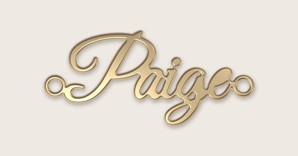 Paige name necklace in 14k yellow gold, classic script lettering