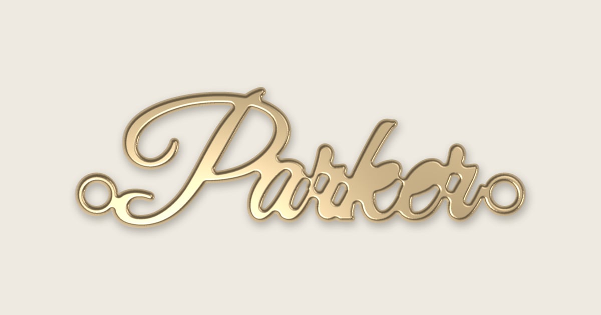 Parker name necklace in 14k yellow gold, classic script lettering
