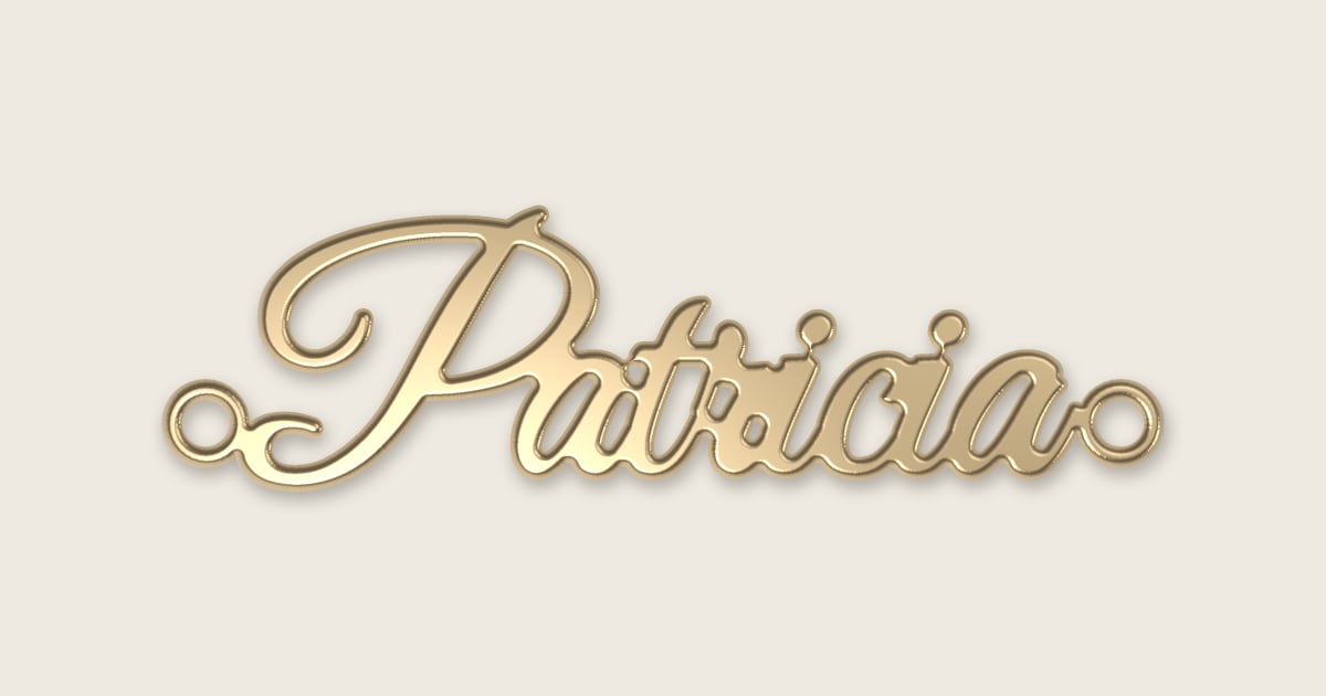 Patricia name necklace in 14k yellow gold, classic script lettering