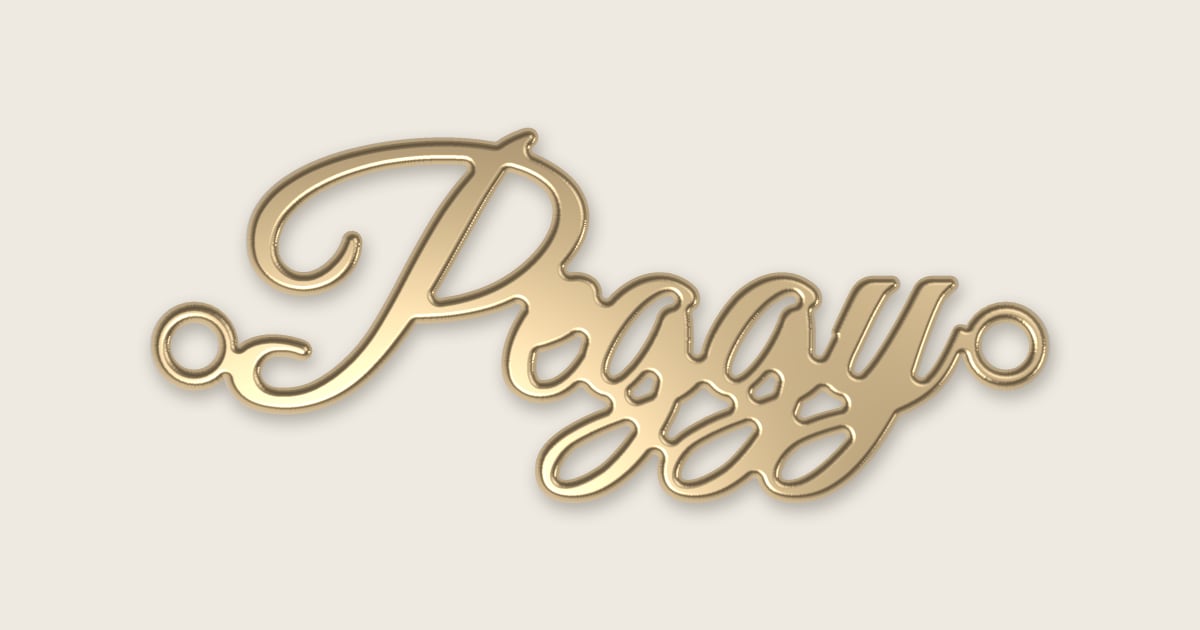 Peggy name necklace in 14k yellow gold, classic script lettering