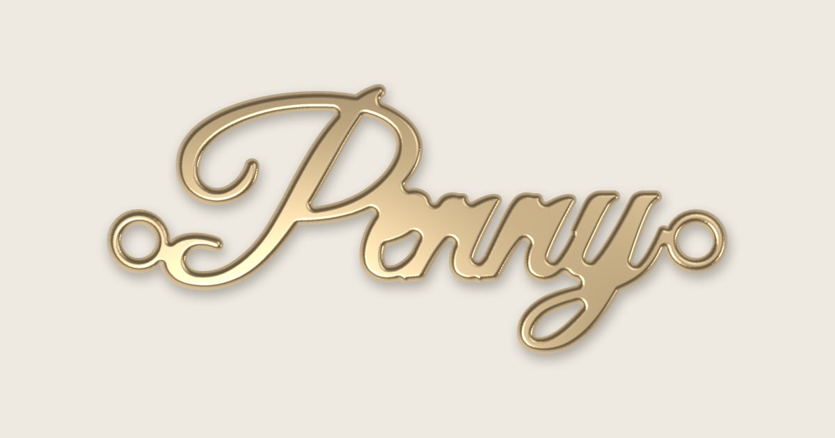 Penny name necklace in 14k yellow gold, classic script lettering