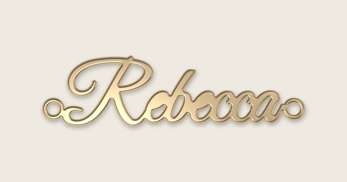 Rebecca name necklace in 14k yellow gold, classic script lettering