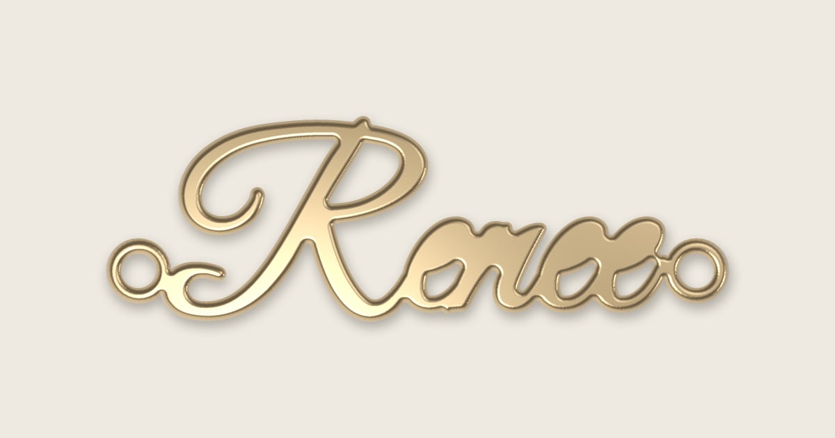 Renee name necklace in 14k yellow gold, classic script lettering