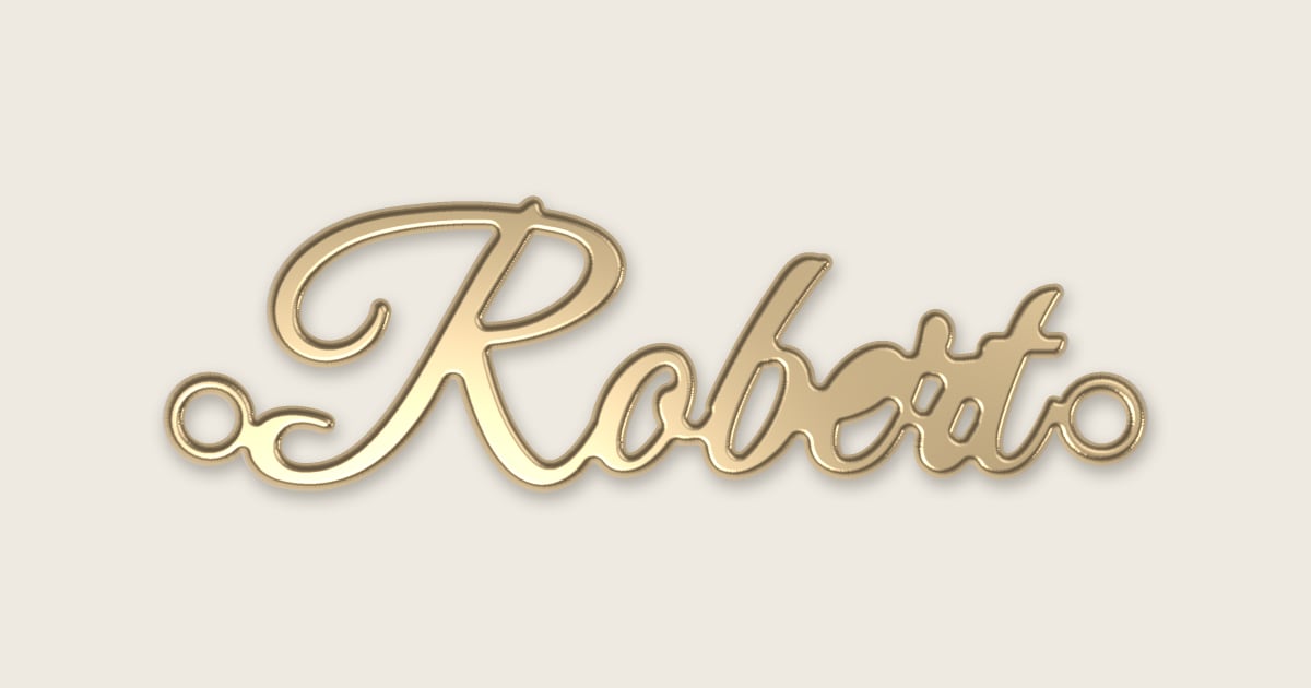 Robert name necklace in 14k yellow gold, classic script lettering