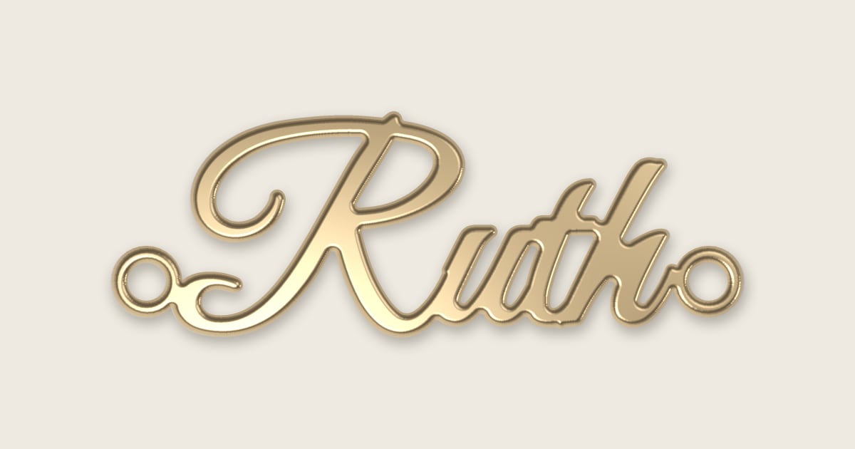 Ruth name necklace in 14k yellow gold, classic script lettering