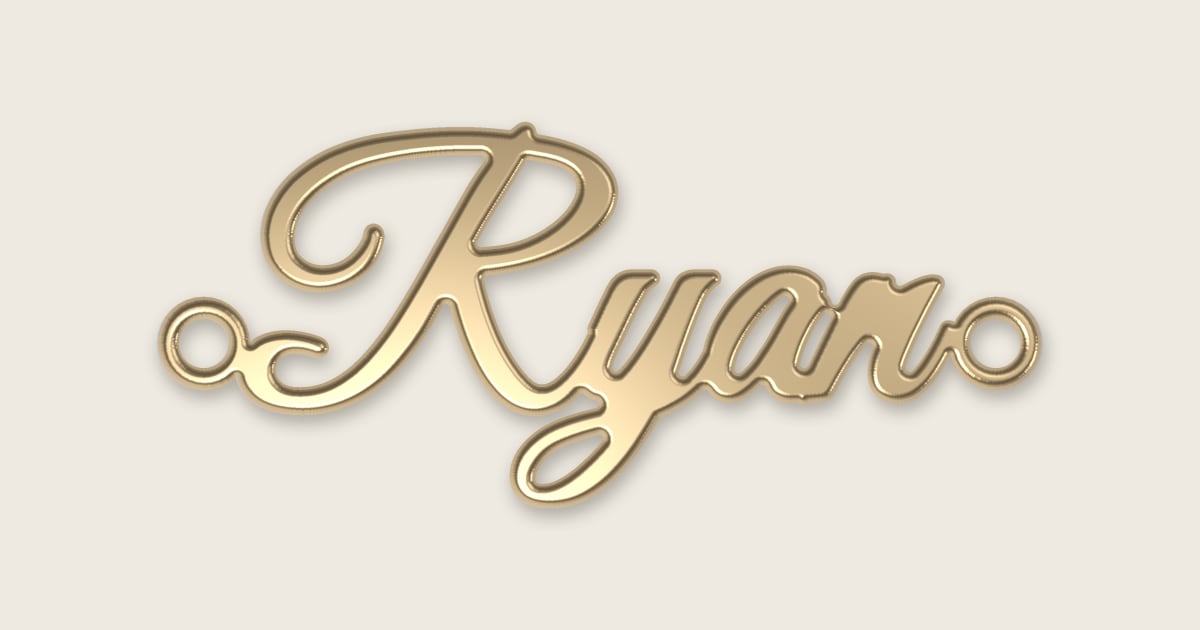 Ryan name necklace in 14k yellow gold, classic script lettering