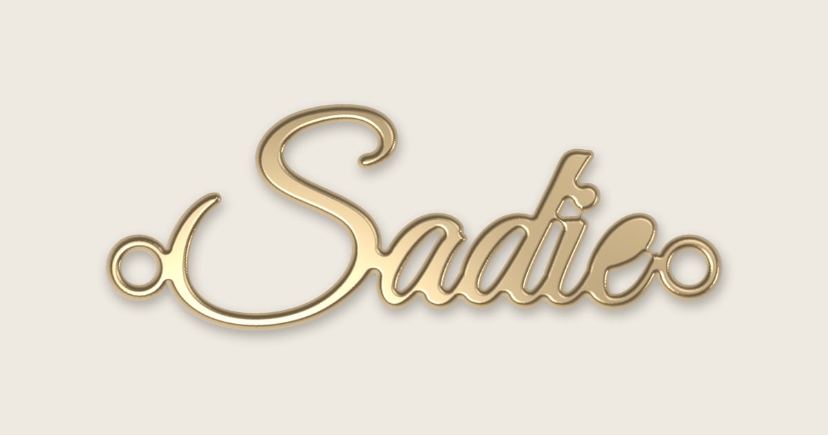 Sadie name necklace in 14k yellow gold, classic script lettering