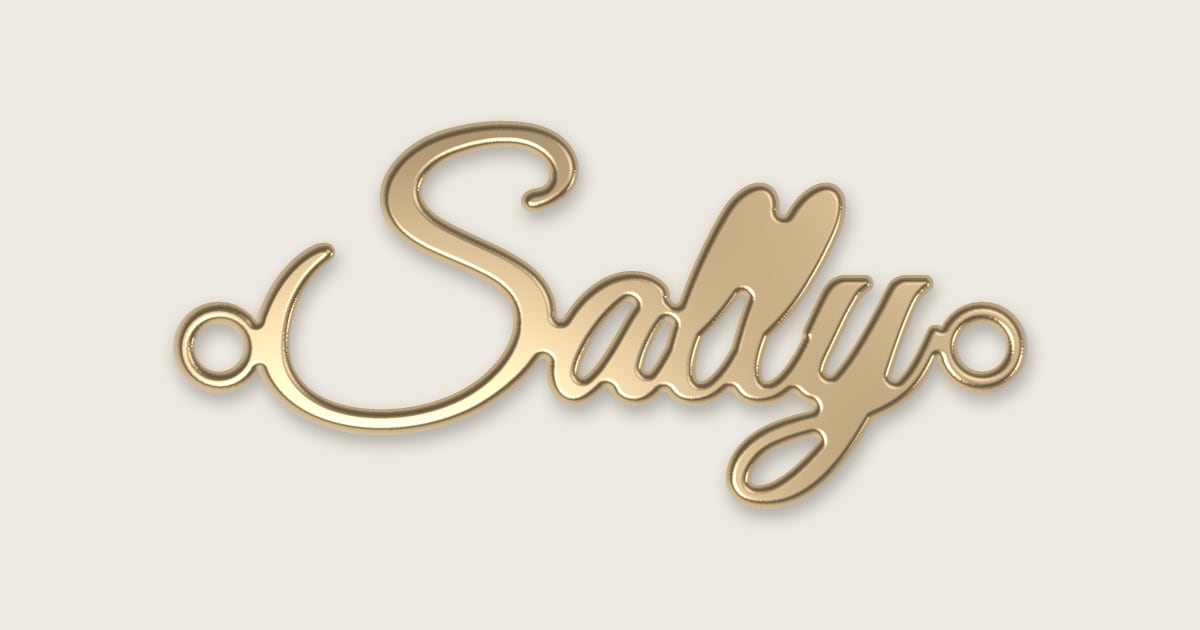 Sally name necklace in 14k yellow gold, classic script lettering