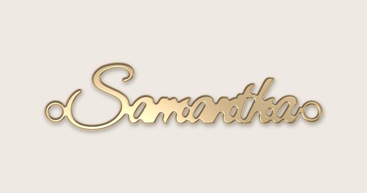 Samantha name necklace in 14k yellow gold, classic script lettering