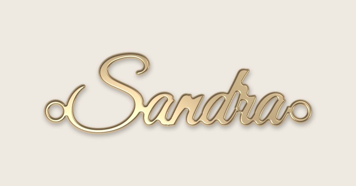 Sandra name necklace in 14k yellow gold, classic script lettering
