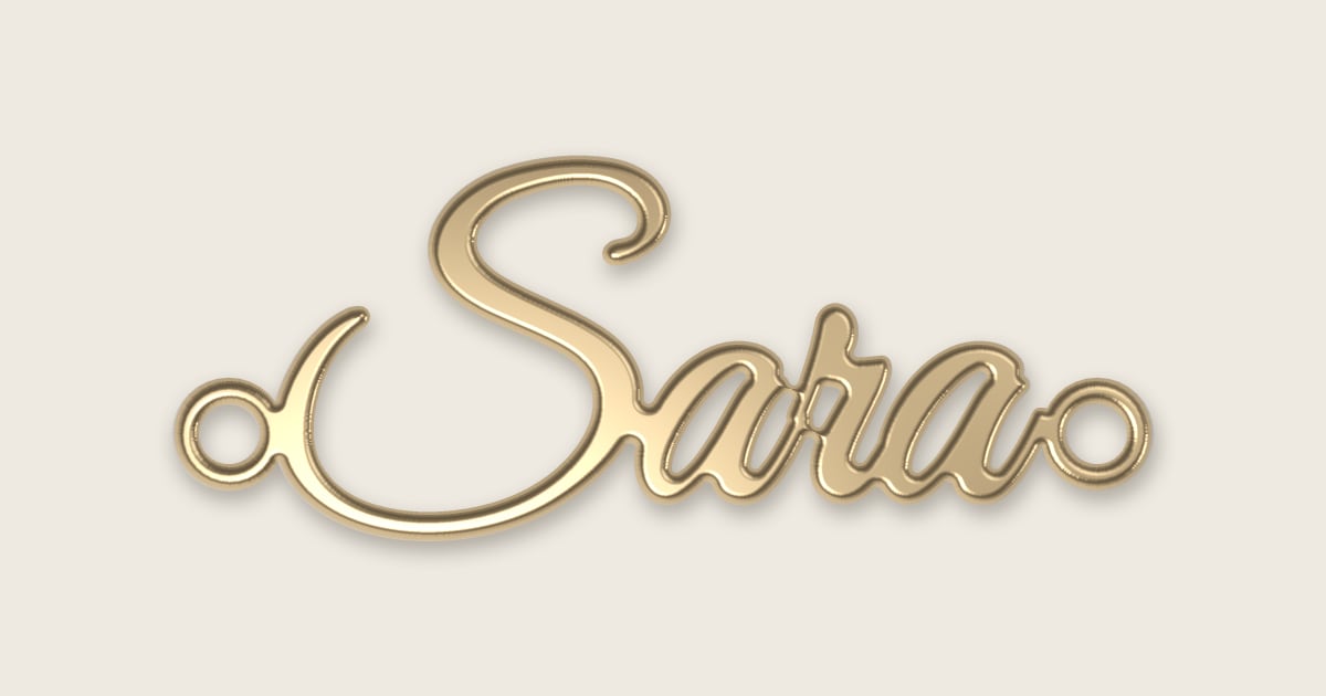 Sara name necklace in 14k yellow gold, classic script lettering
