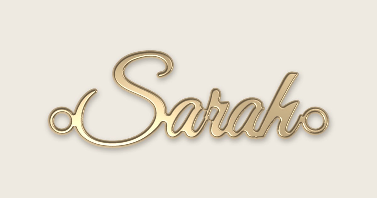 Sarah name necklace in 14k yellow gold, classic script lettering