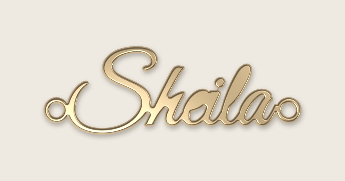 Sheila name necklace in 14k yellow gold, classic script lettering