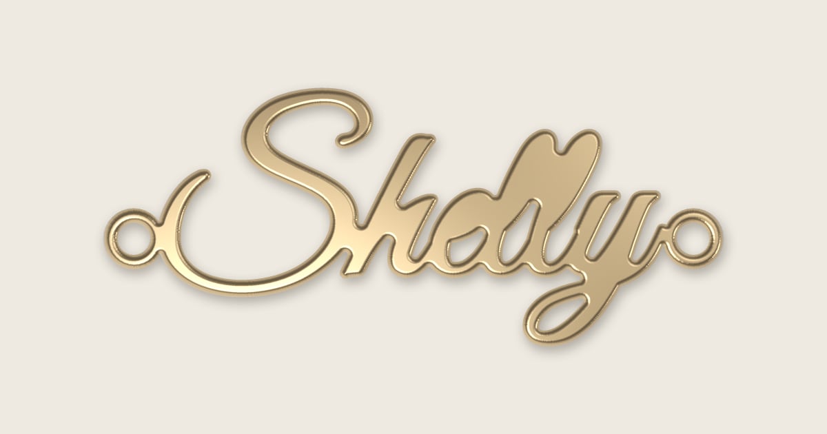 Shelly name necklace in 14k yellow gold, classic script lettering