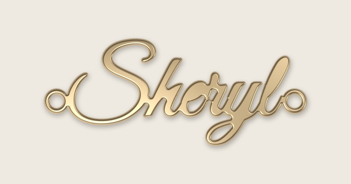 Sheryl name necklace in 14k yellow gold, classic script lettering