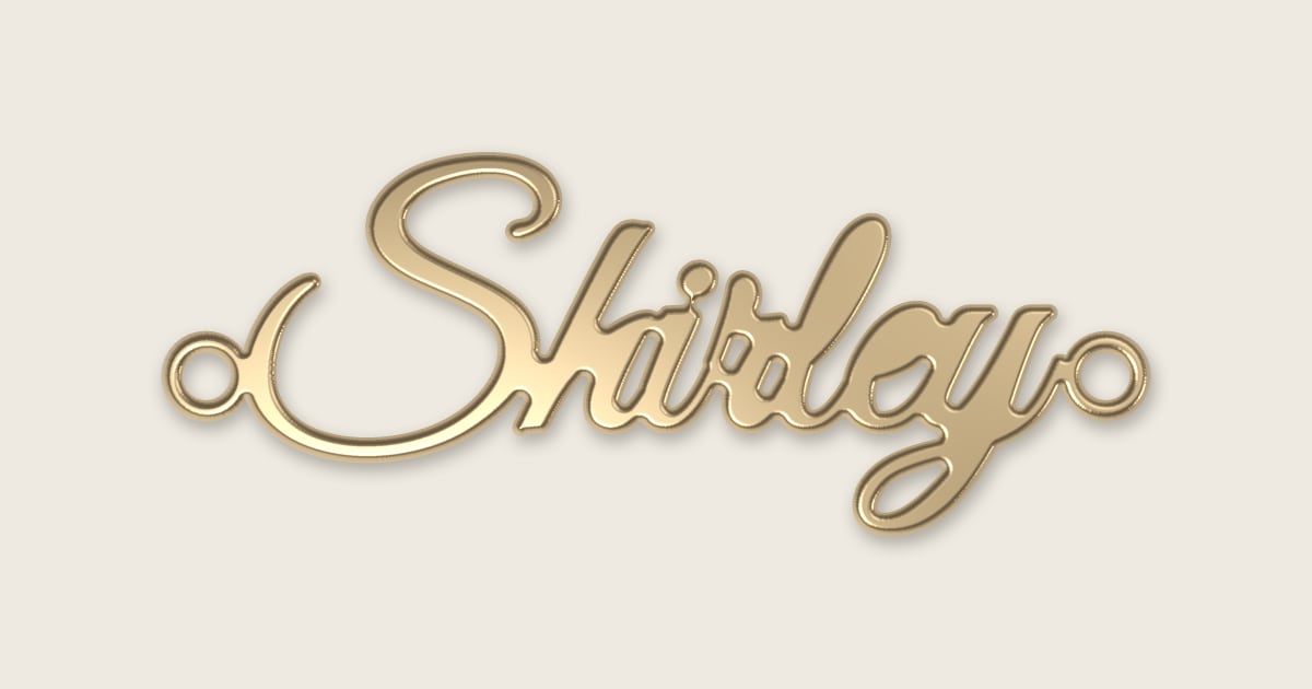 Shirley name necklace in 14k yellow gold, classic script lettering