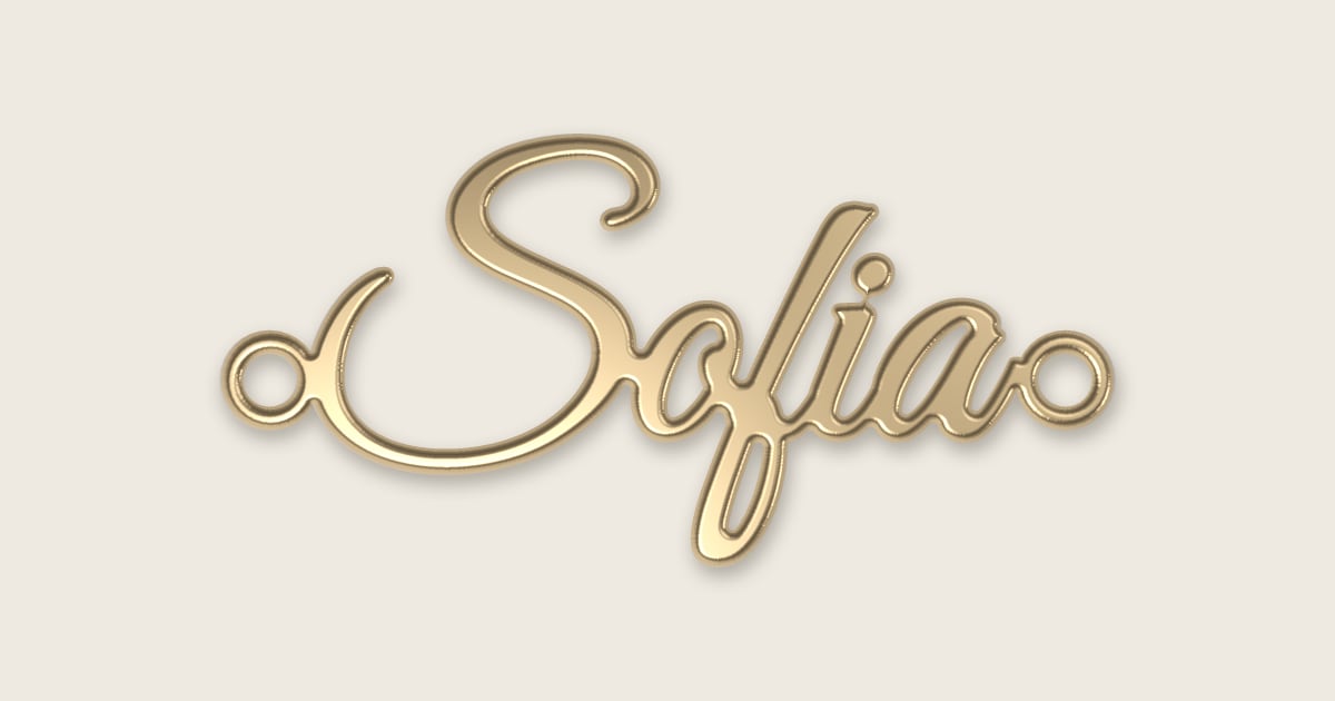 Sofia name necklace in 14k yellow gold, classic script lettering