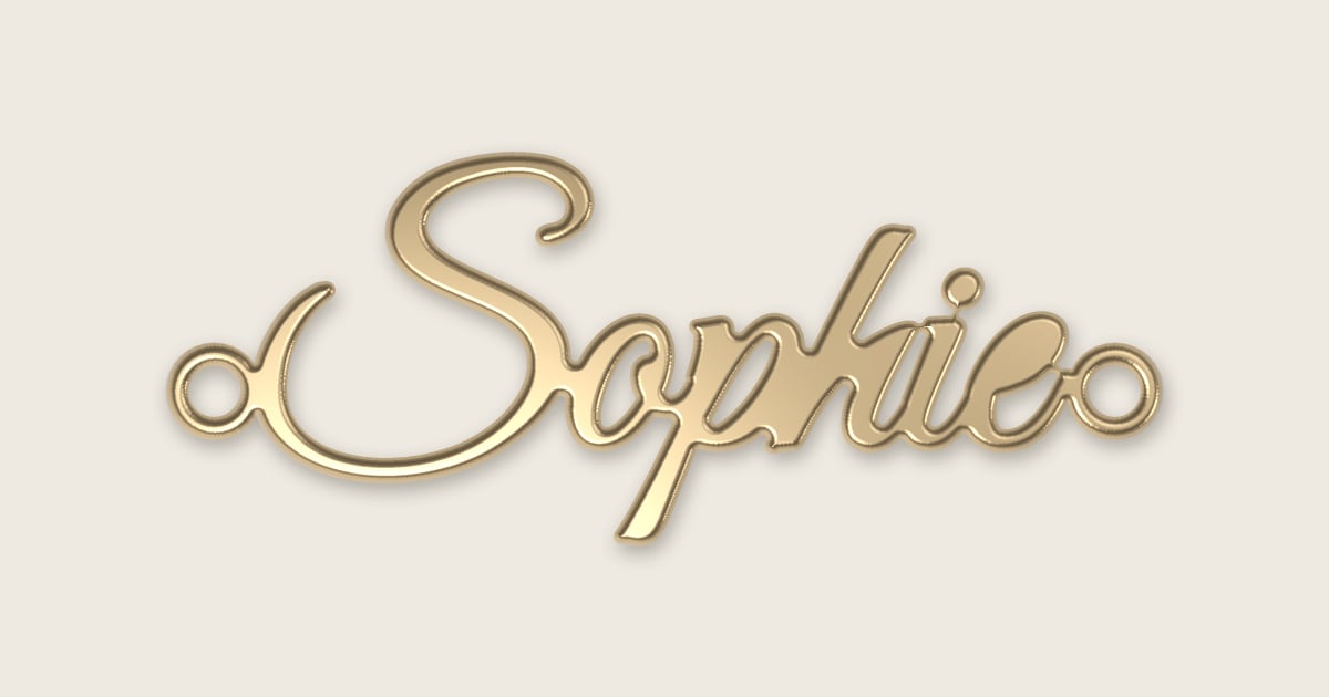 Sophie name necklace in 14k yellow gold, classic script lettering