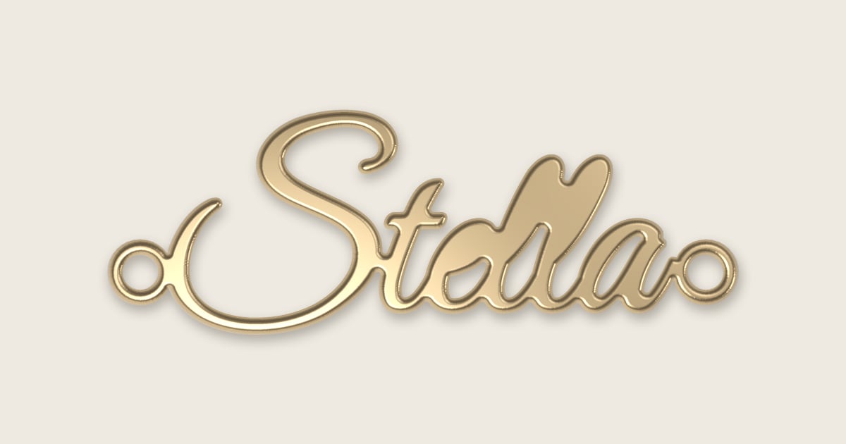 Stella name necklace in 14k yellow gold, classic script lettering