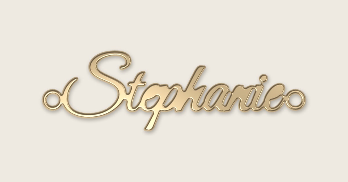 Stephanie name necklace in 14k yellow gold, classic script lettering