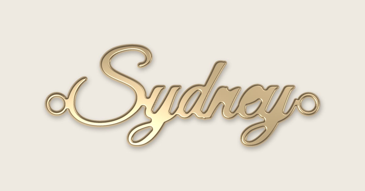 Sydney name necklace in 14k yellow gold, classic script lettering
