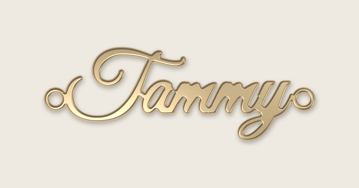 Tammy name necklace in 14k yellow gold, classic script lettering