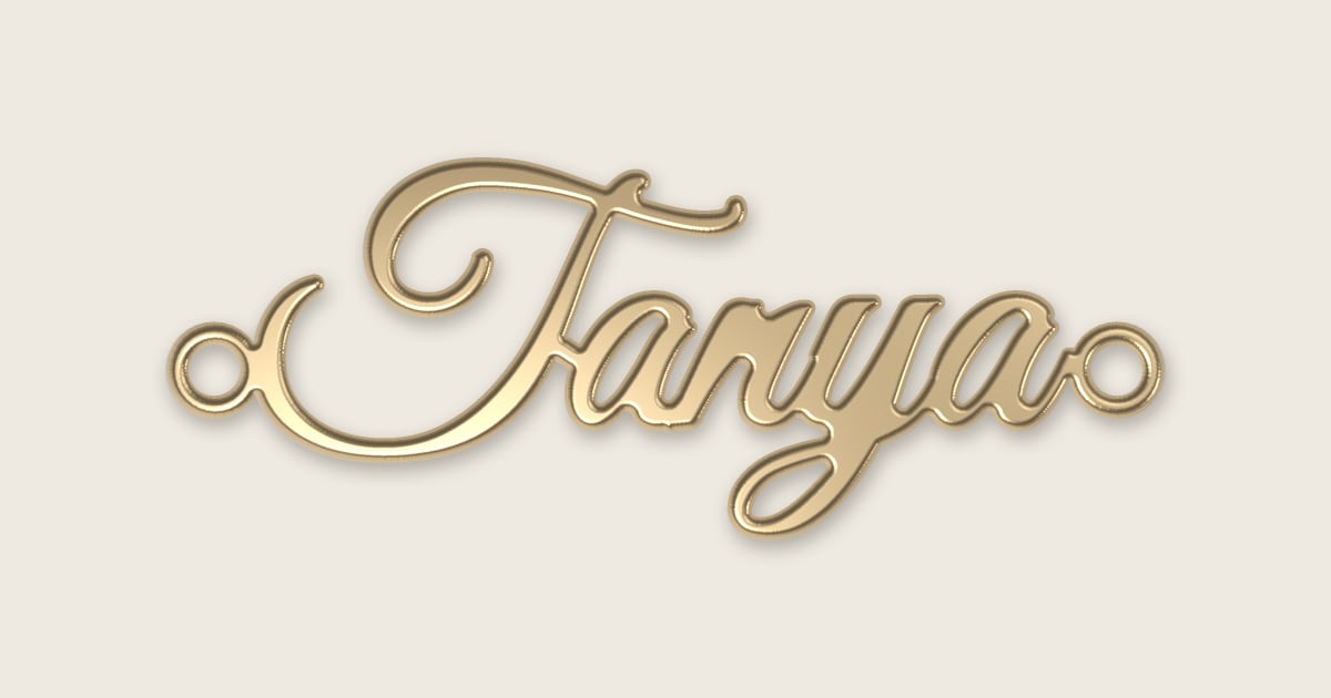 Tanya name necklace in 14k yellow gold, classic script lettering