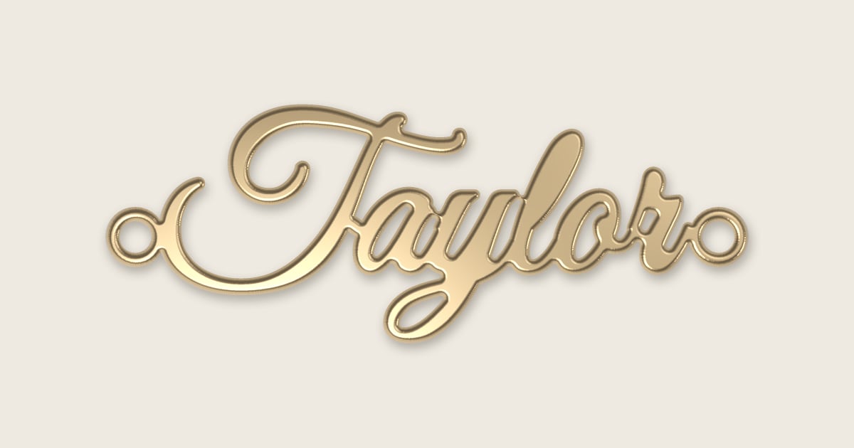 Taylor name necklace in 14k yellow gold, classic script lettering