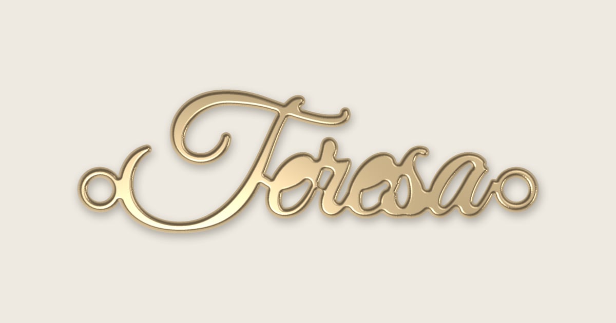 Teresa name necklace in 14k yellow gold, classic script lettering