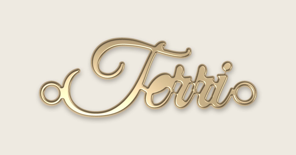 Terri name necklace in 14k yellow gold, classic script lettering