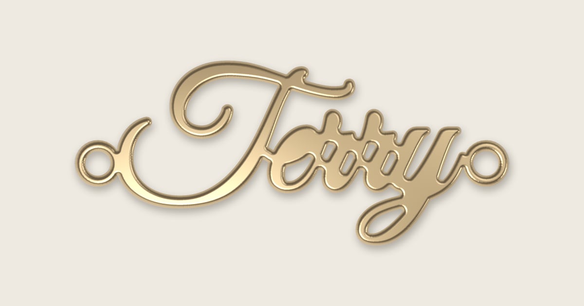 Terry name necklace in 14k yellow gold, classic script lettering