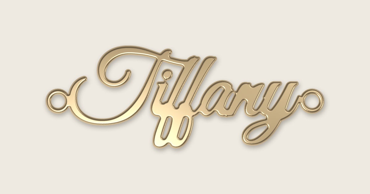 Tiffany name necklace in 14k yellow gold, classic script lettering