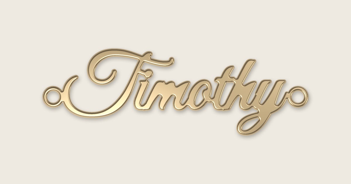 Timothy name necklace in 14k yellow gold, classic script lettering