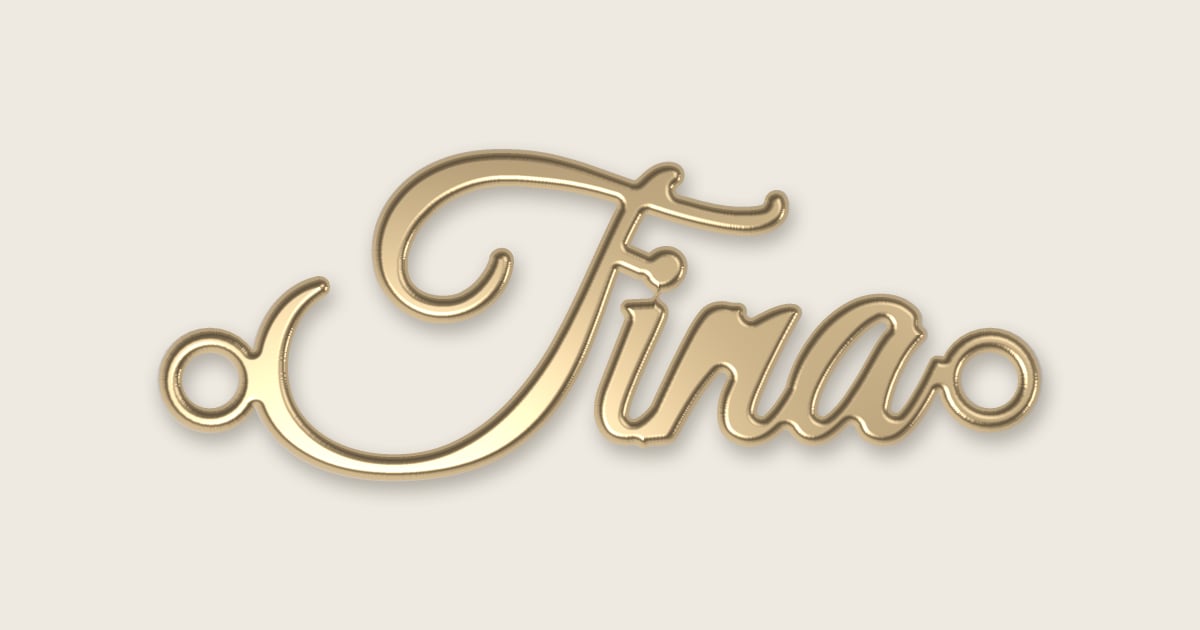 Tina name necklace in 14k yellow gold, classic script lettering