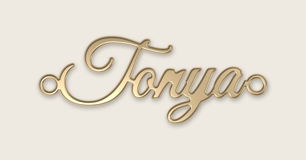 Tonya name necklace in 14k yellow gold, classic script lettering