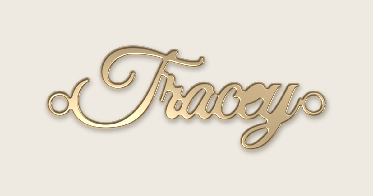 Tracey name necklace in 14k yellow gold, classic script lettering