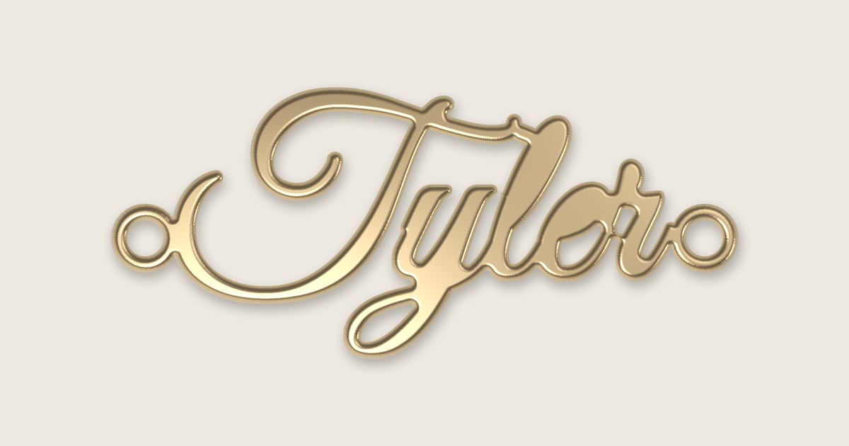Tyler name necklace in 14k yellow gold, classic script lettering
