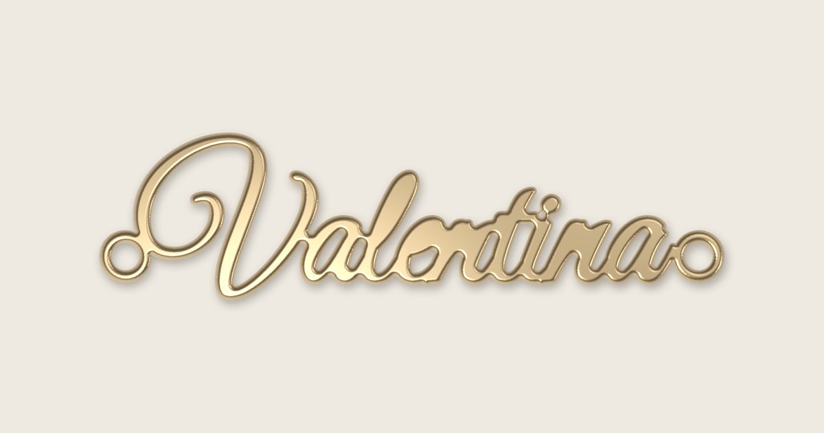 Valentina name necklace in 14k yellow gold, classic script lettering