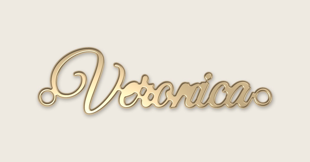 Veronica name necklace in 14k yellow gold, classic script lettering