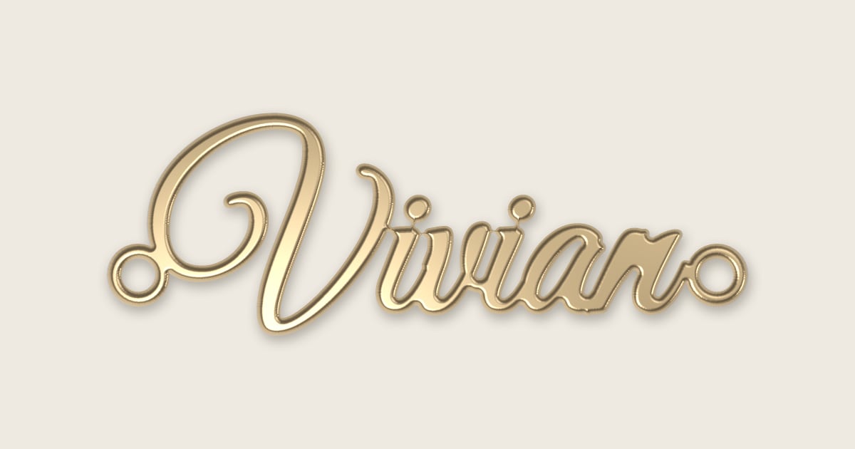 Vivian name necklace in 14k yellow gold, classic script lettering
