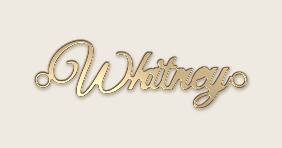 Whitney name necklace in 14k yellow gold, classic script lettering