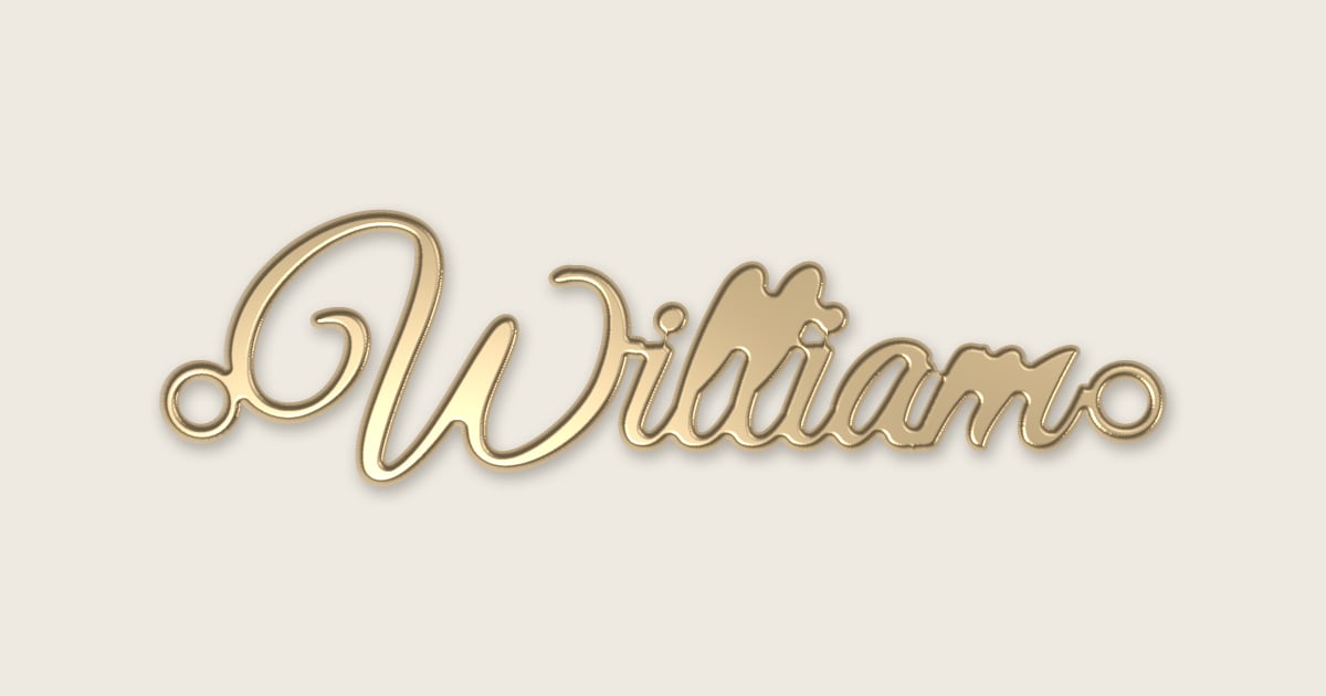 William name necklace in 14k yellow gold, classic script lettering