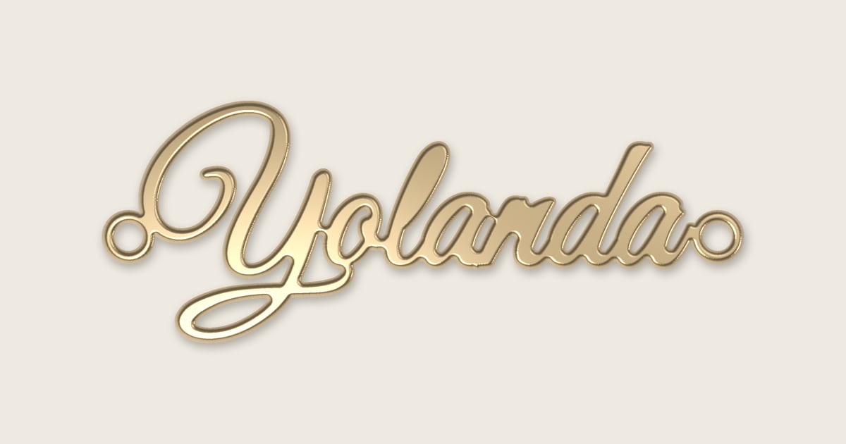 Yolanda name necklace in 14k yellow gold, classic script lettering