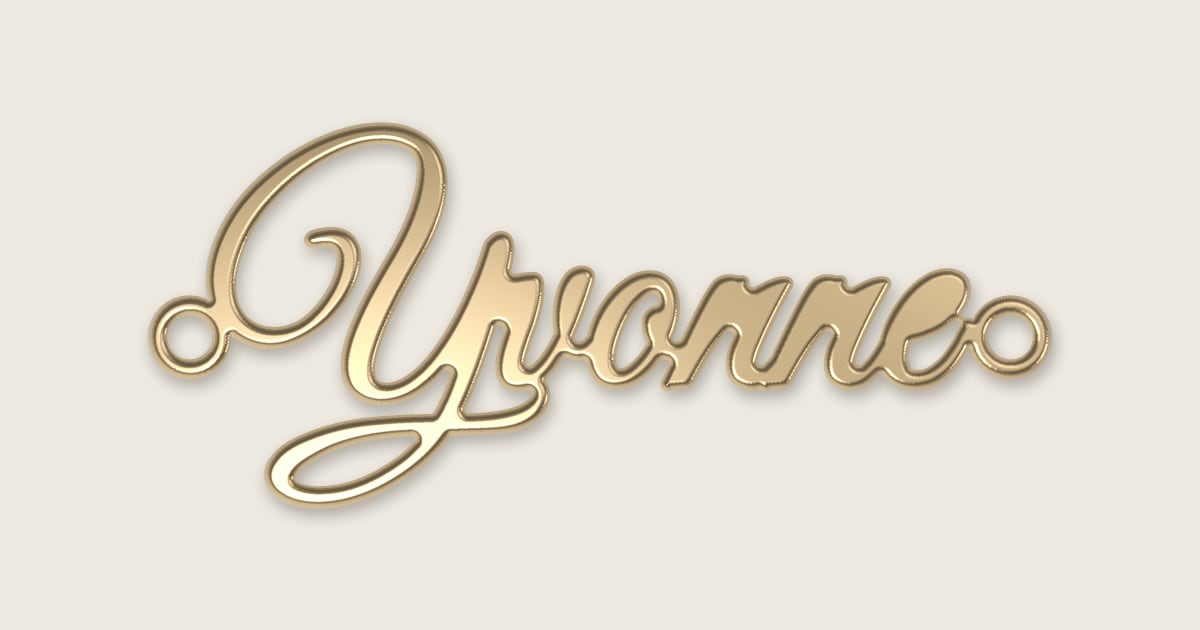 Yvonne name necklace in 14k yellow gold, classic script lettering