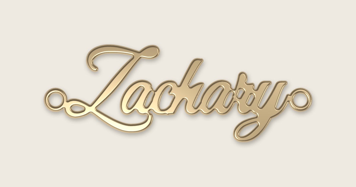 Zachary name necklace in 14k yellow gold, classic script lettering