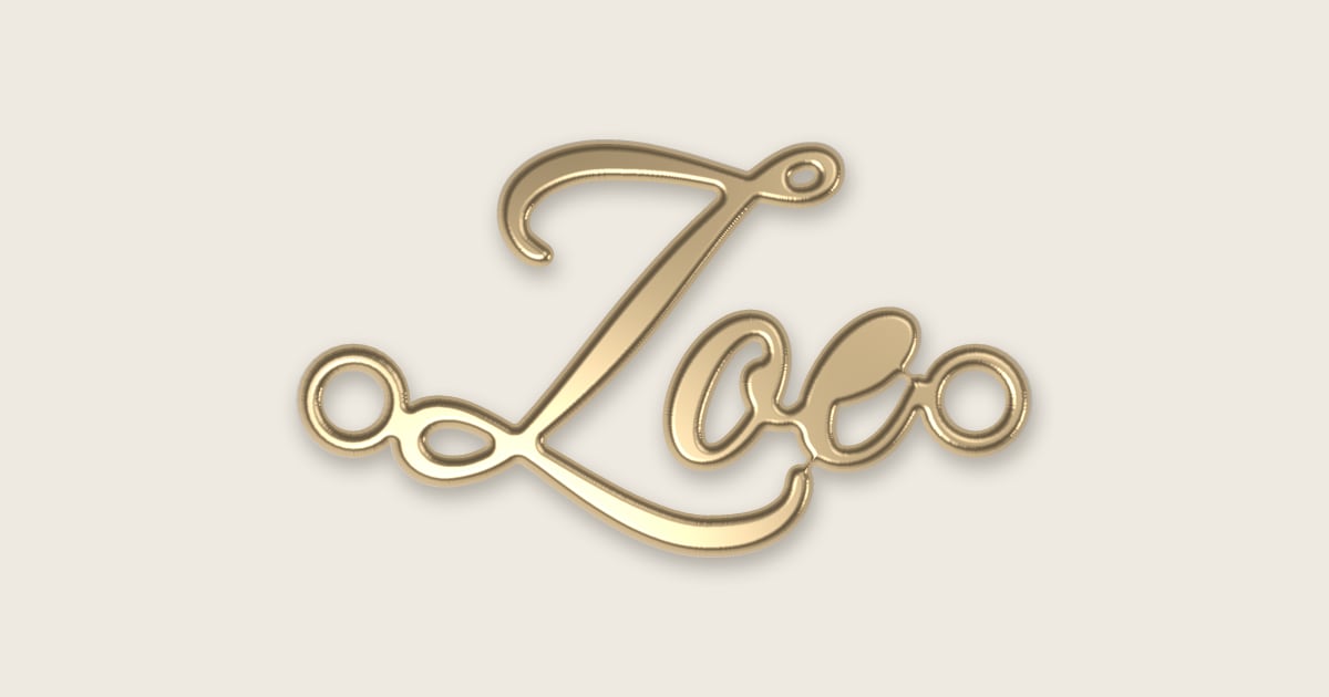 Zoe name necklace in 14k yellow gold, classic script lettering