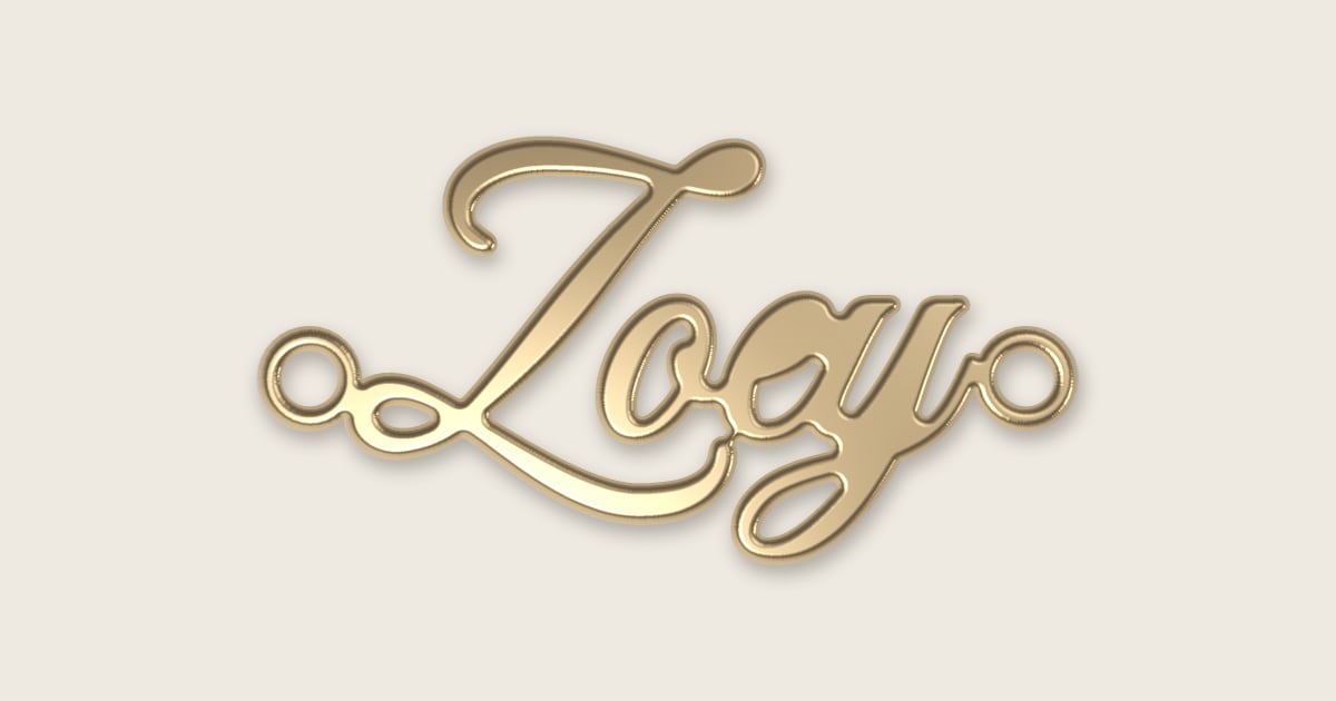 Zoey name necklace in 14k yellow gold, classic script lettering